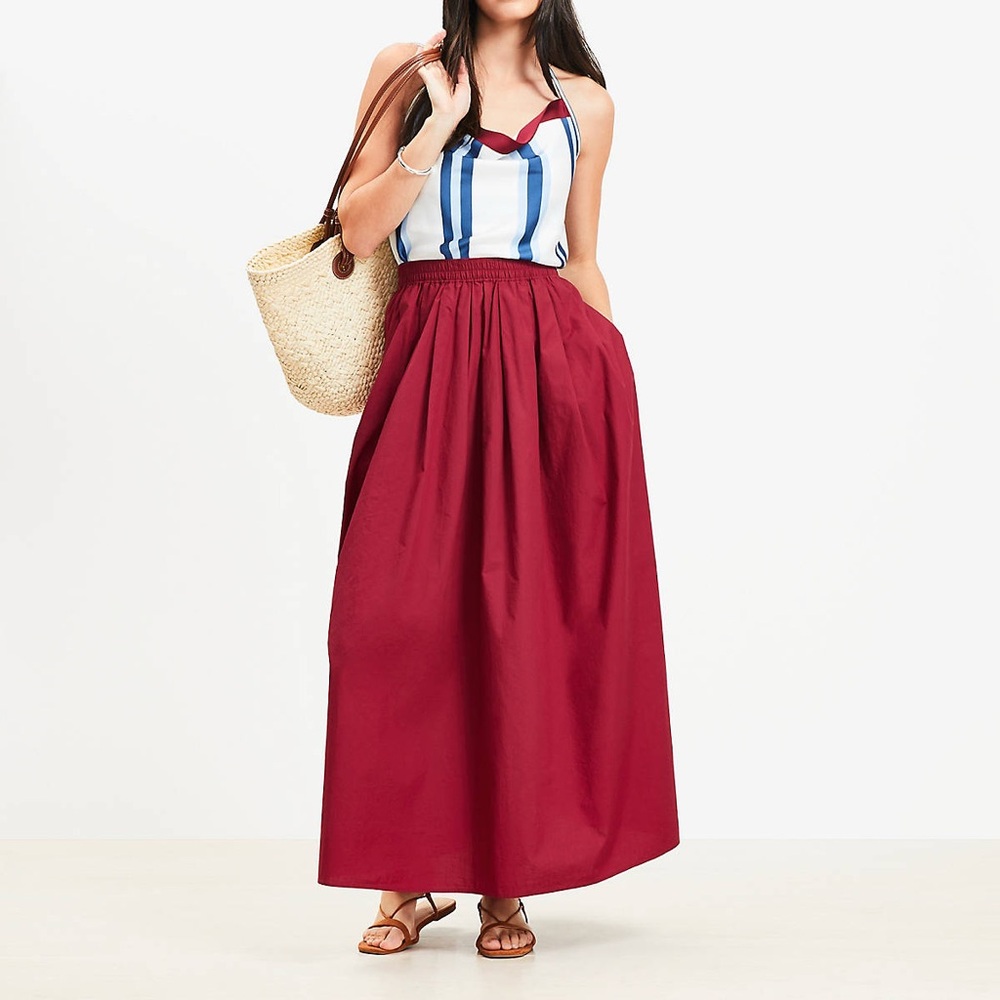 LOFT Poplin Pleated Maxi Pocket Skirt